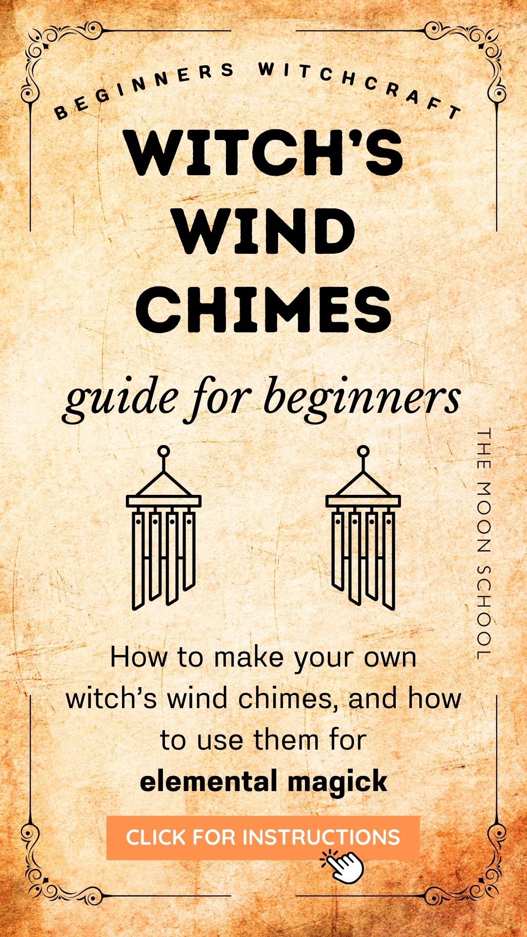 Book of shadows style page showing witch's wind chimes