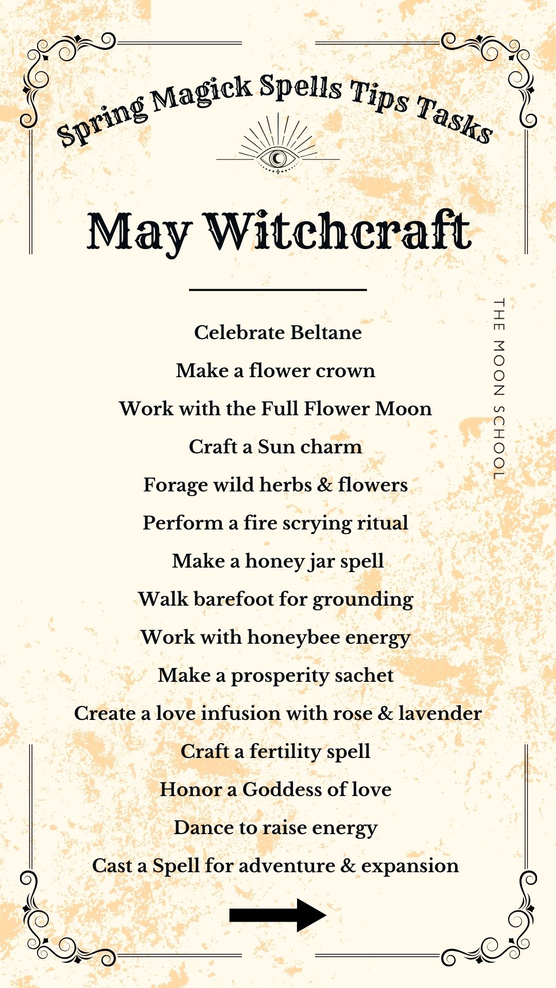Witch guide for May Magick - a cream grimoire page for witches