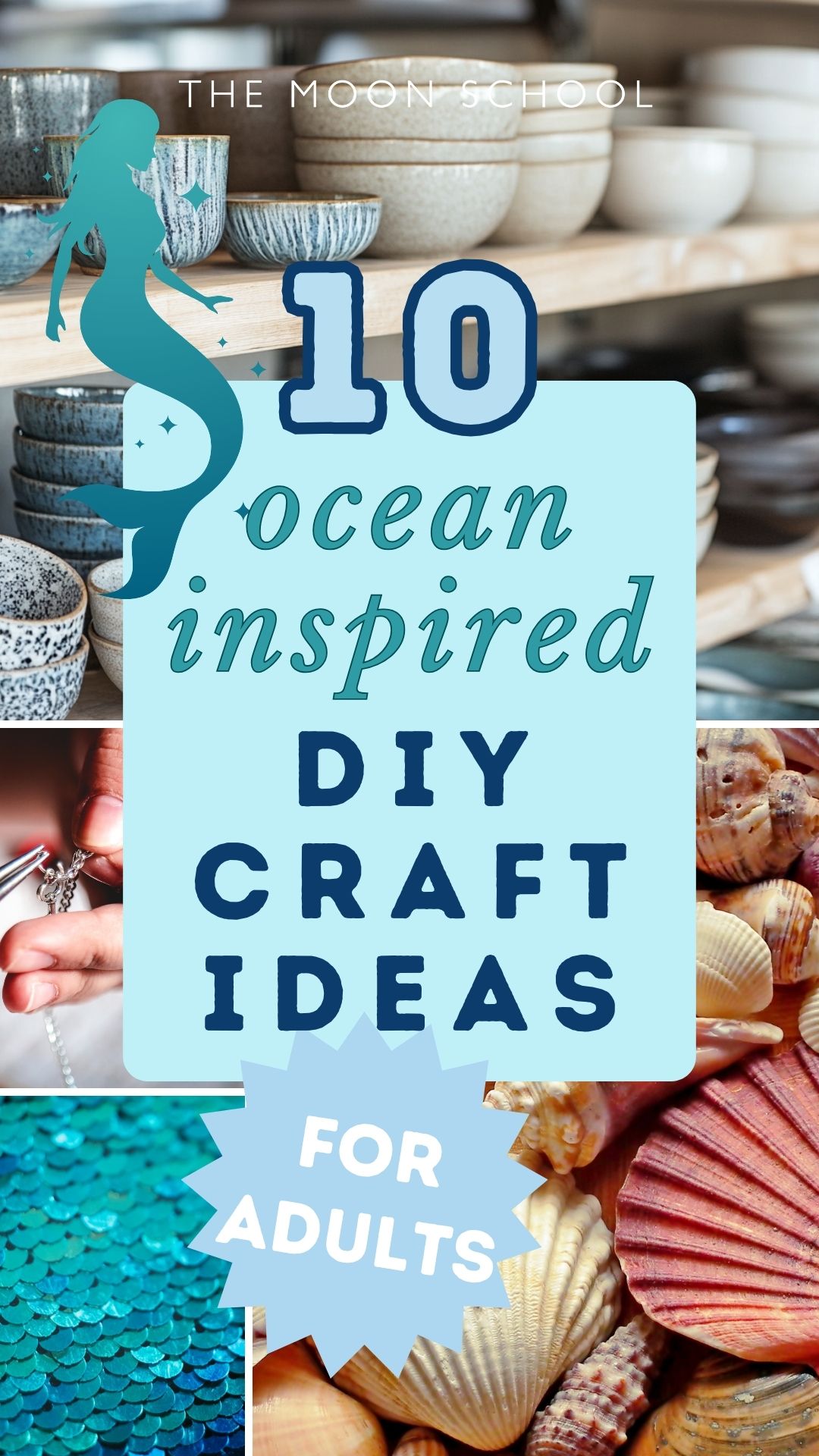 Ocean witch aesthetic pin with text: 10 ocean inspired DIY craft ideas