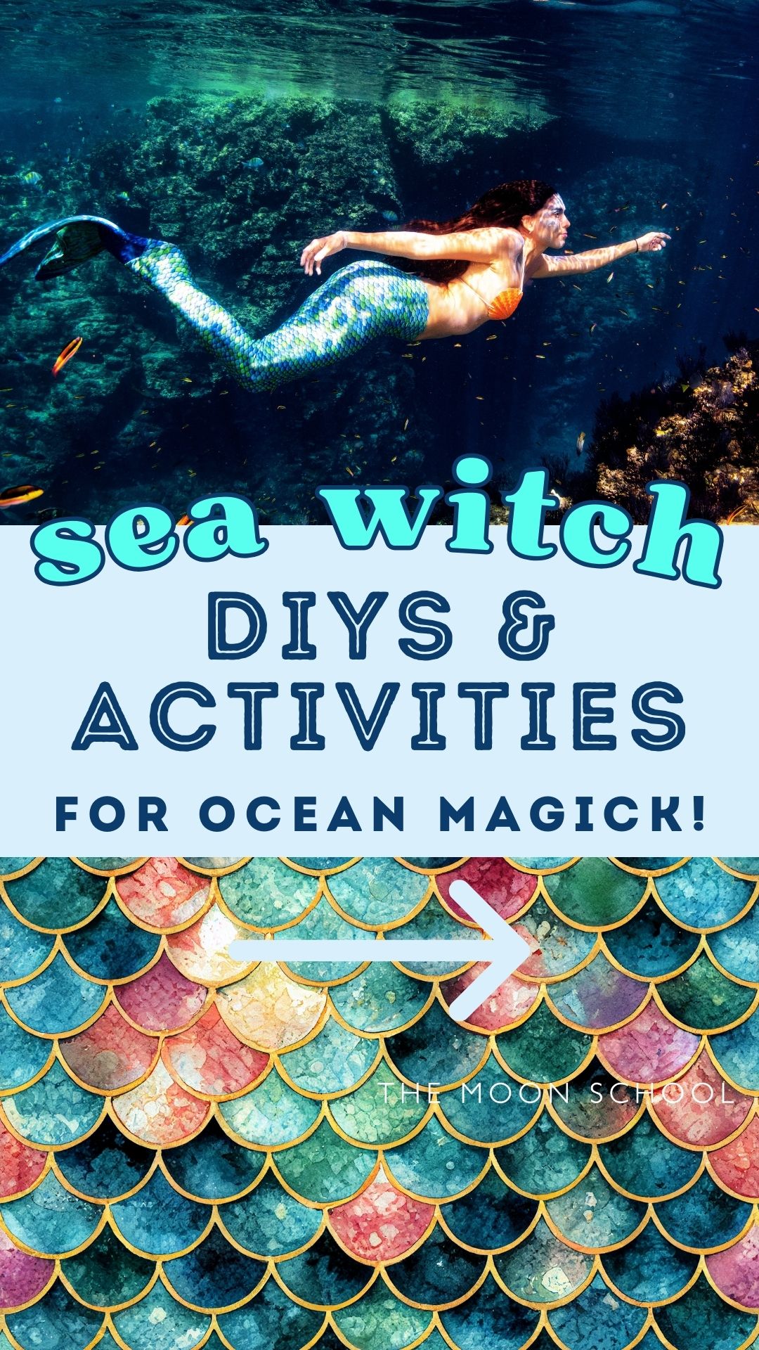 Sea witch aesthetic with mermaid and irridescent mermaid scales