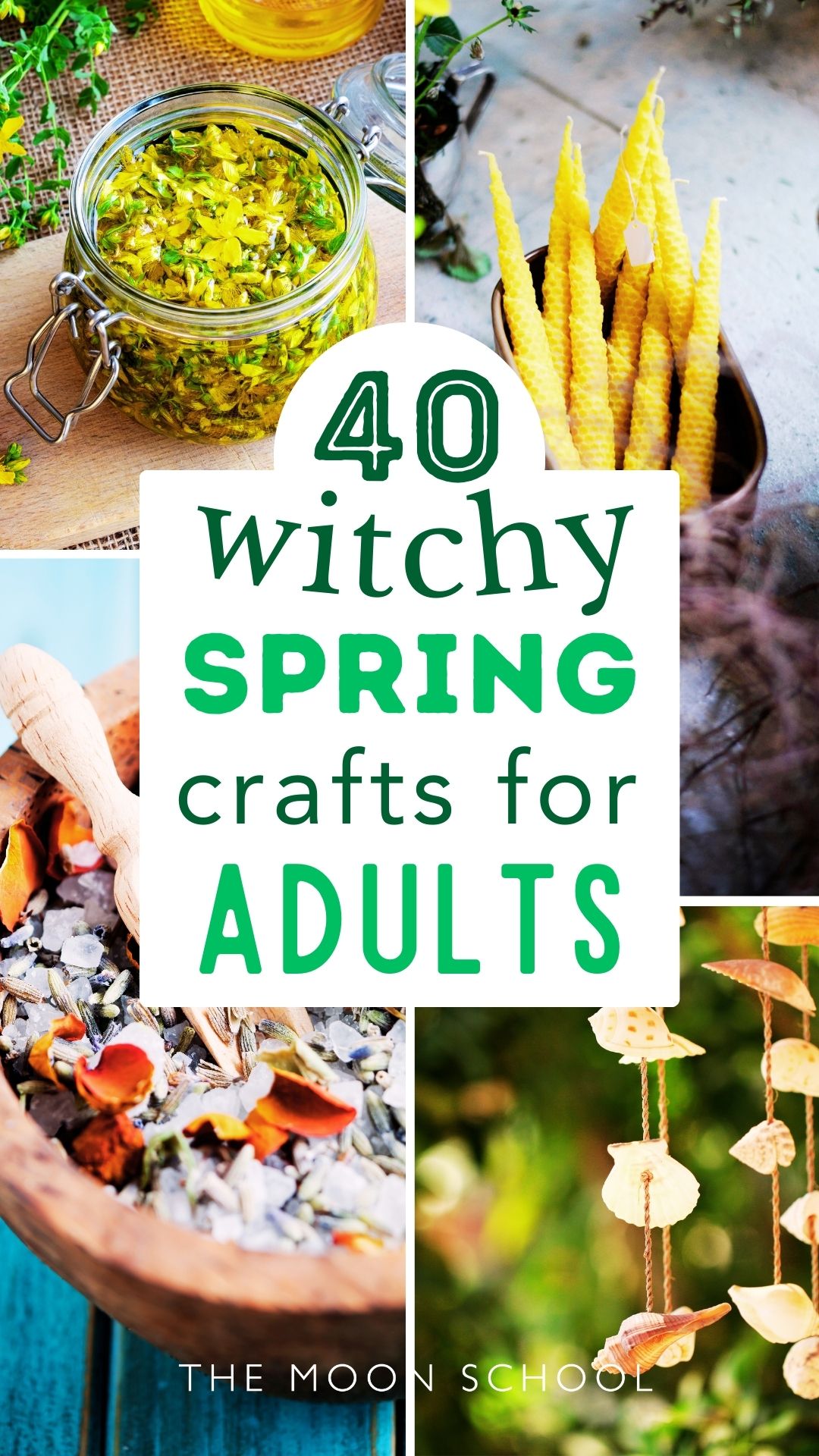 Collage pin of 40 witchy spring crafts for adults