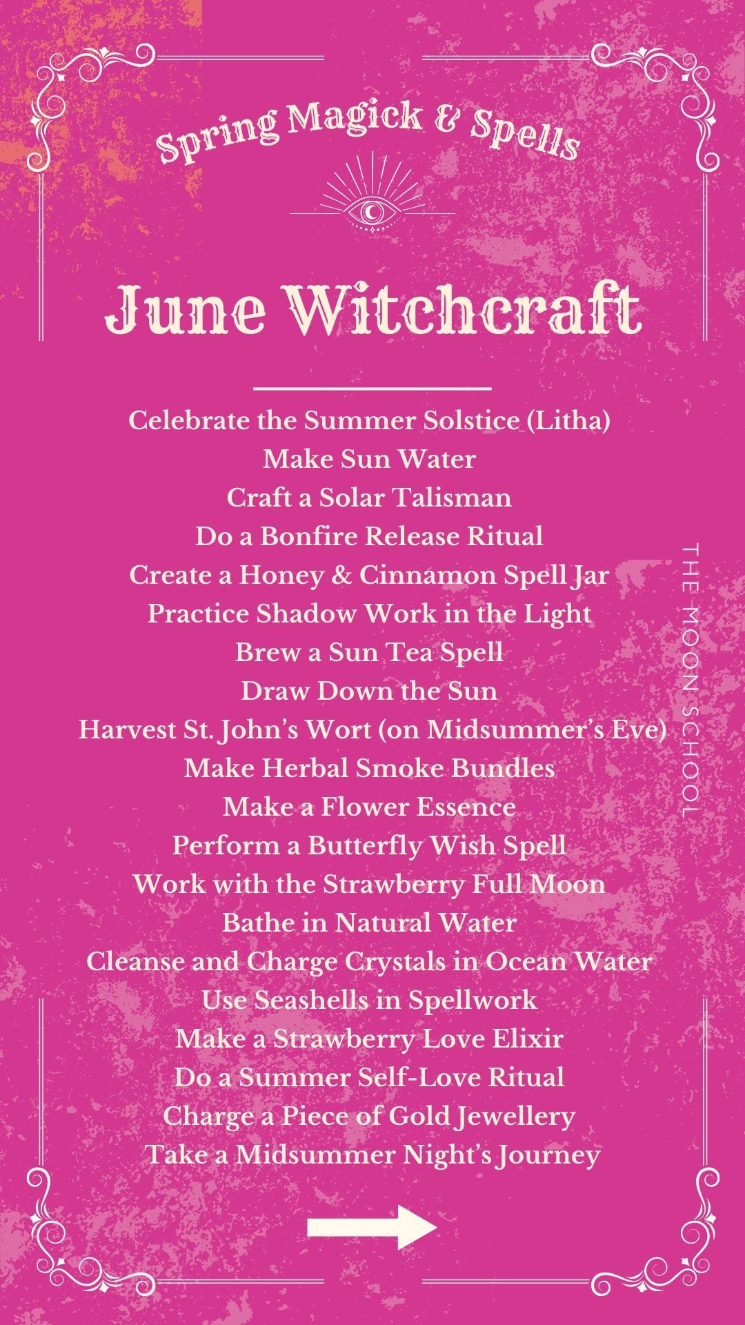 Bright pink witch guide to June magick grimoire page