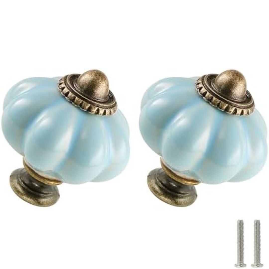 Witchy boho vintage style blue cabinet knobs for a summer decor style