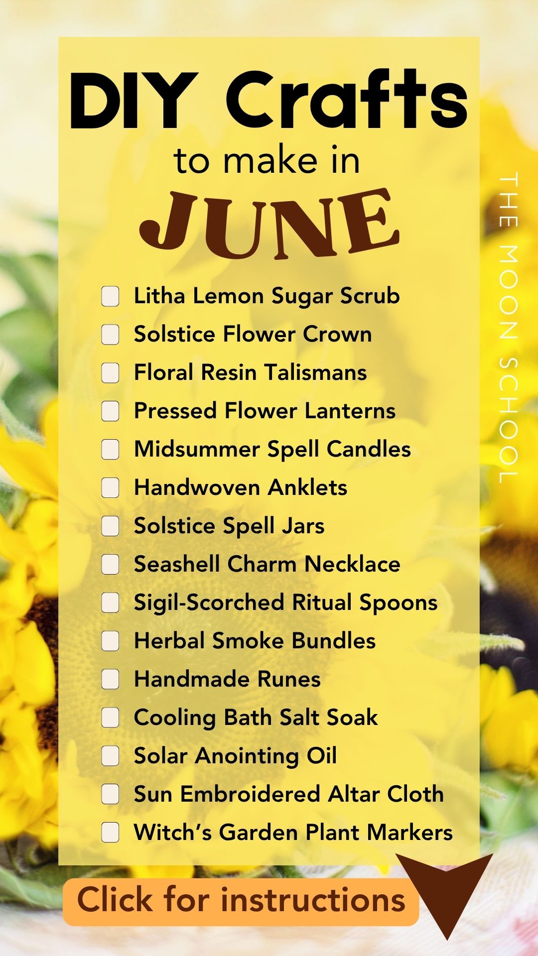June DIY craft checklist with summer sunflower yellow aesthetic