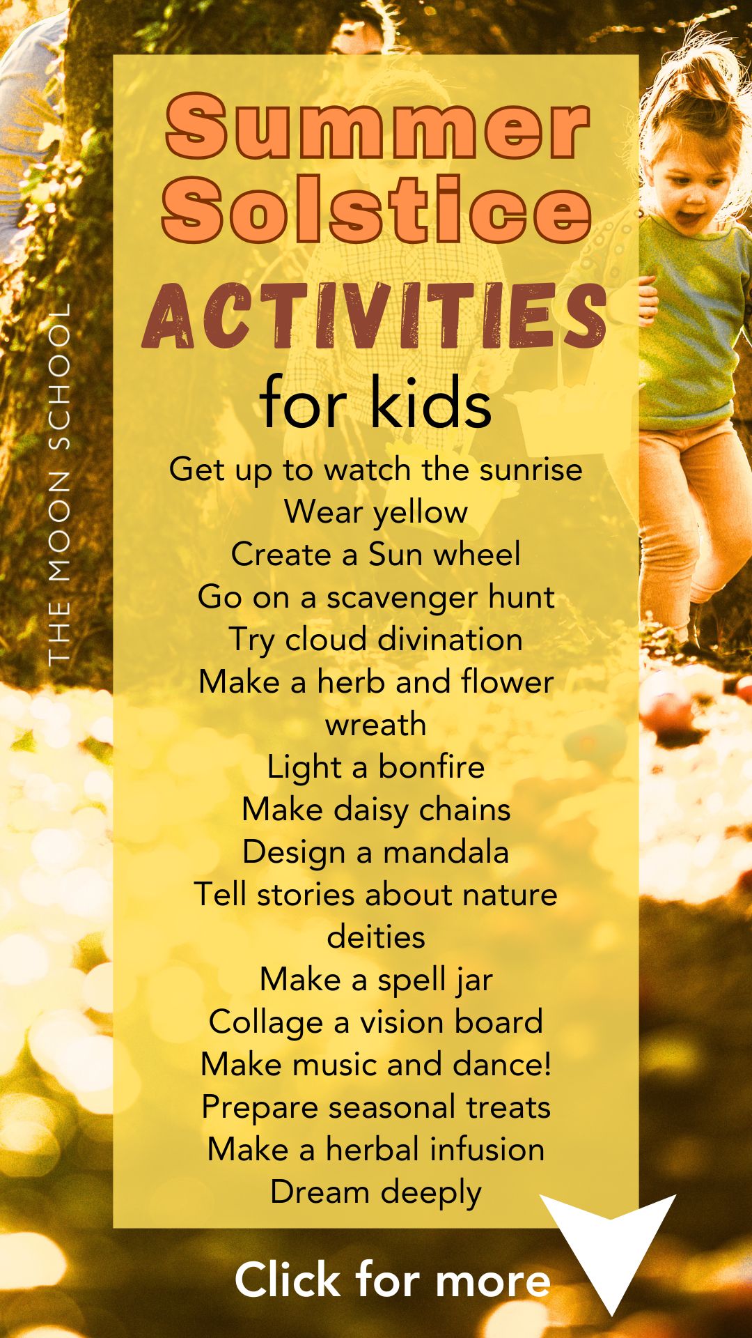 checklist with 15 summer solstice activities and crafts for kids on Litha