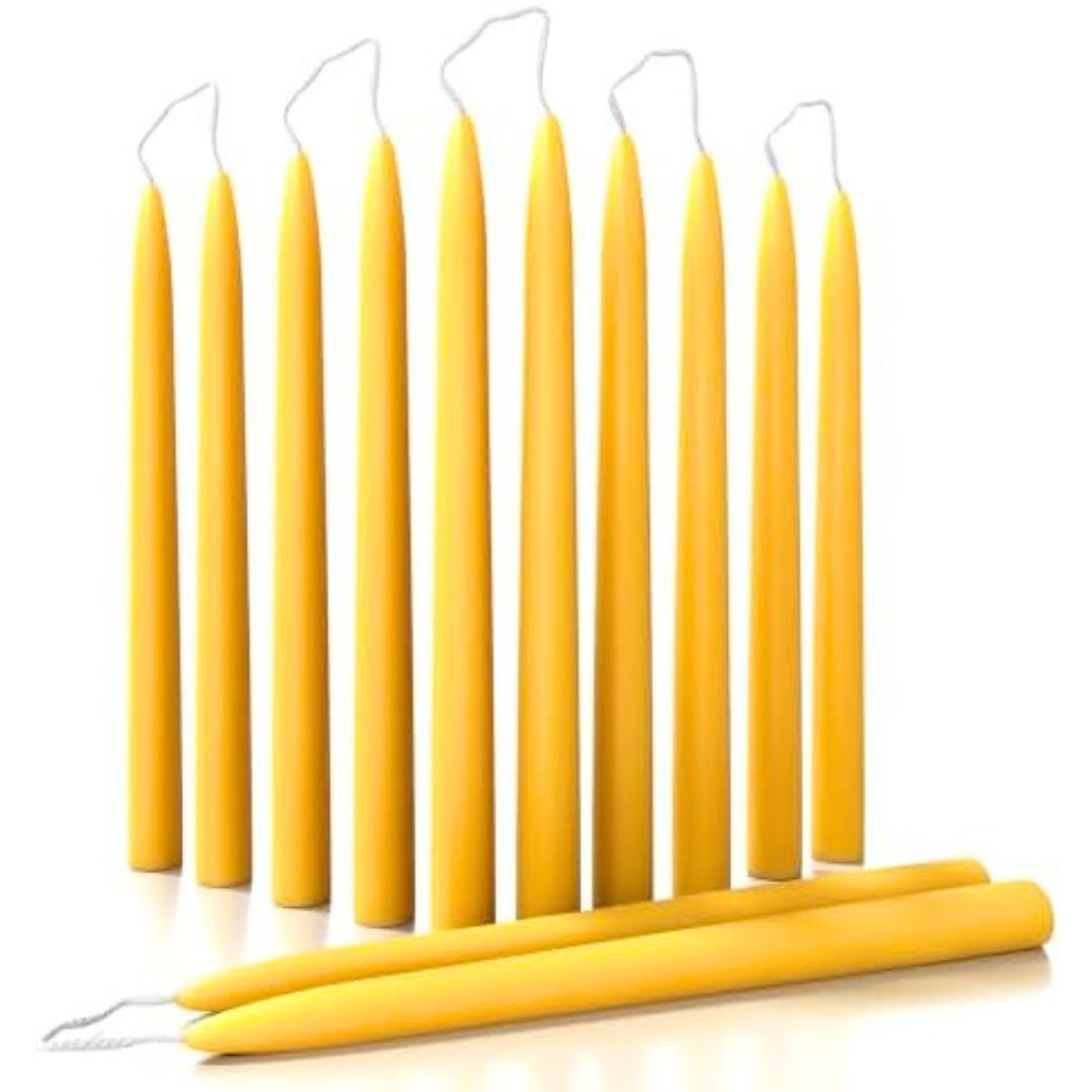 set of 12 beeswax taper candles