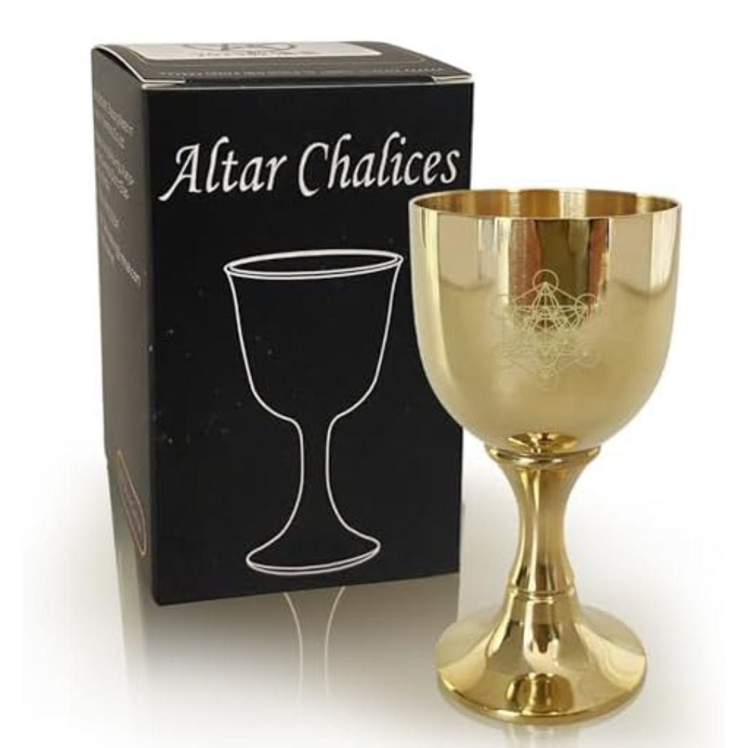Small golden witch's chalice with metatrons cube etching
