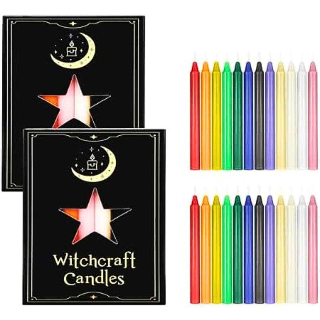 Set of 24 coloured witchcraft spell candles
