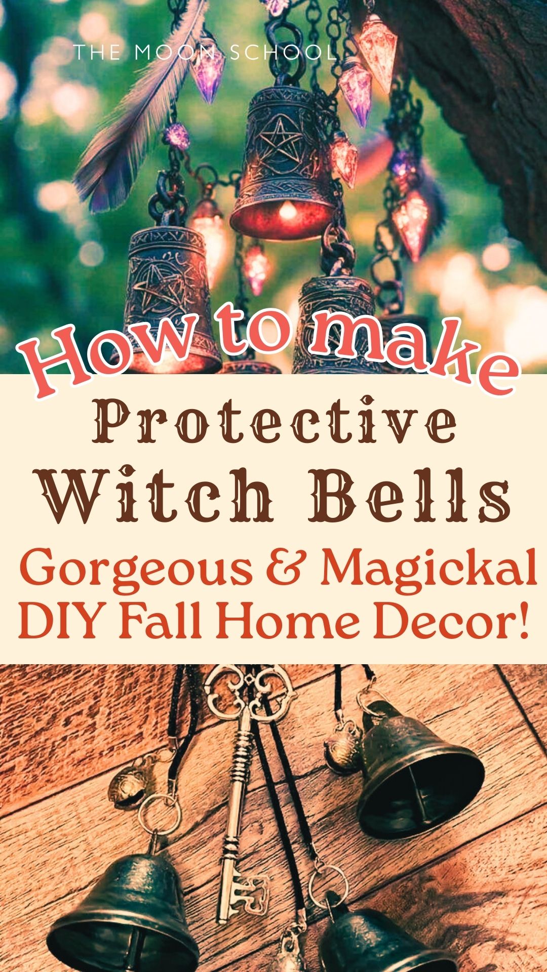 WItch bells DIY aesthetic for witchy home decor during fall season and autumn equinox