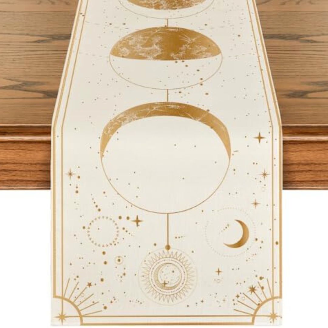 Moon sun cosmic table runner for a witchy party theme Moon sun cosmic table runner for a witchy party theme