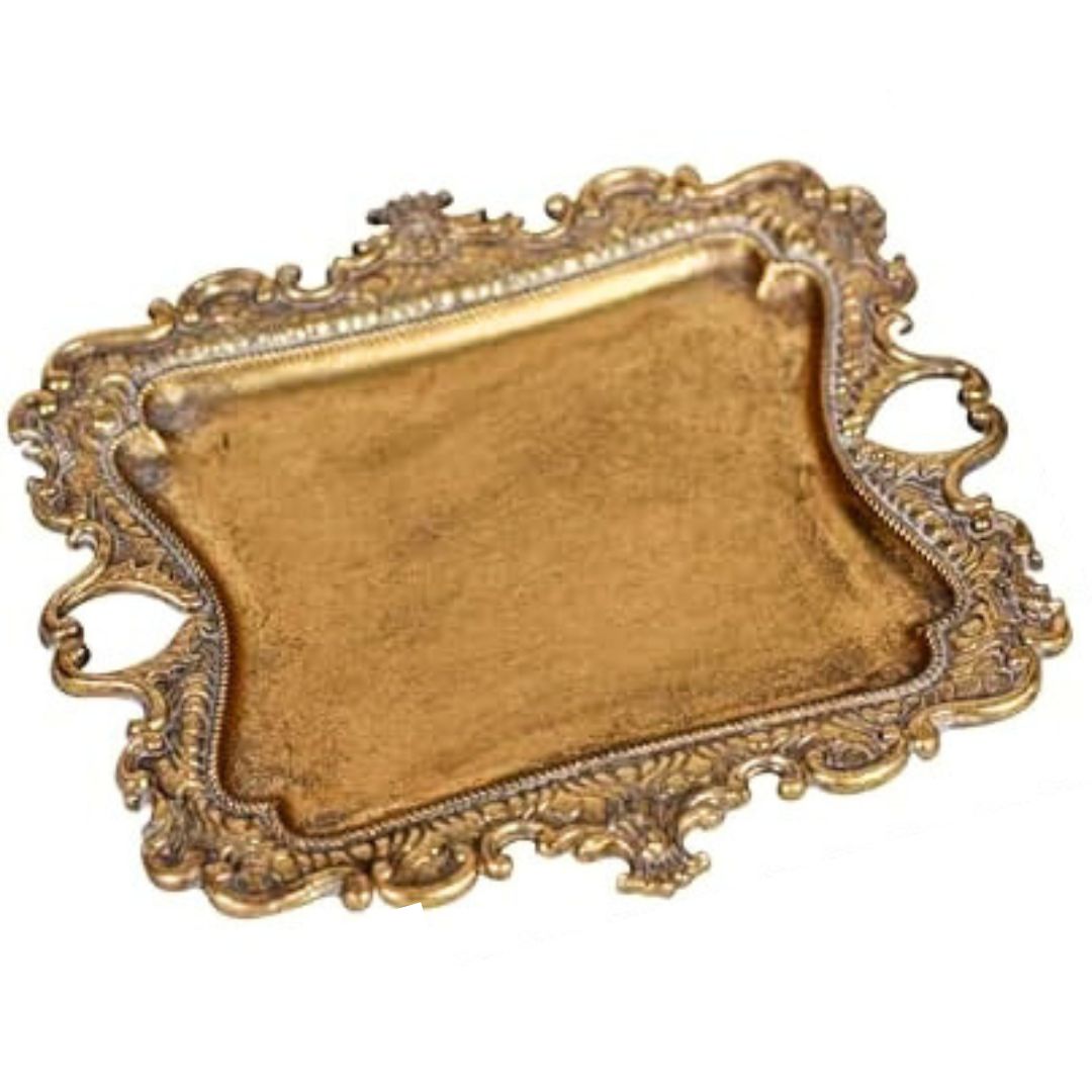 Golden metal tray apothecary party table decor idea Golden metal tray apothecary party table decor idea