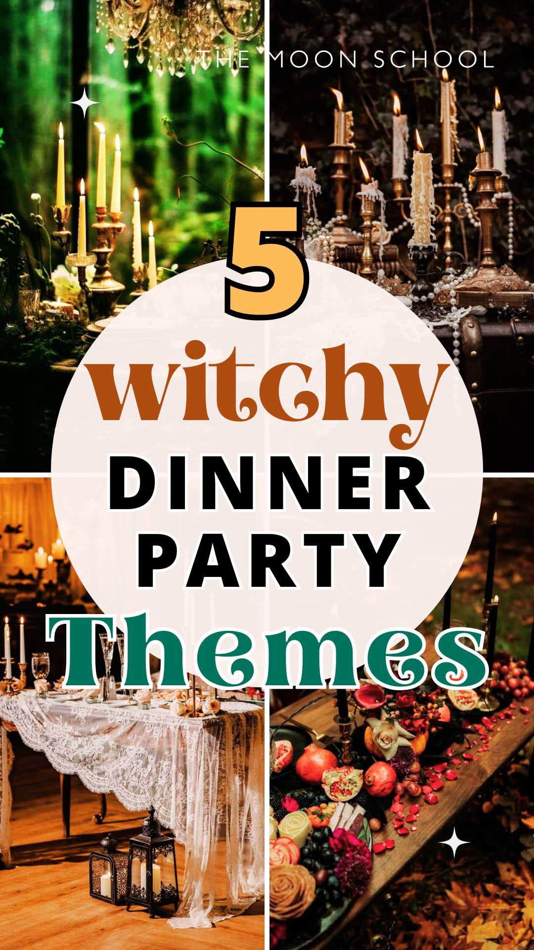 witch themed party forest dinner party decor ideas witchy dinner party aesthetic pin with forest witch, apothecary style and dark witch soiree ideas