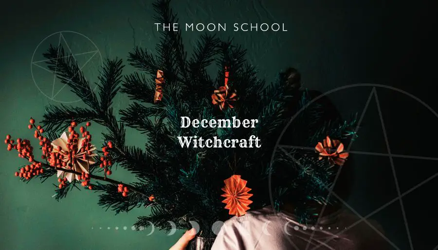 Witchy women holding a pine and fir bouquet for a pagan Christmas
