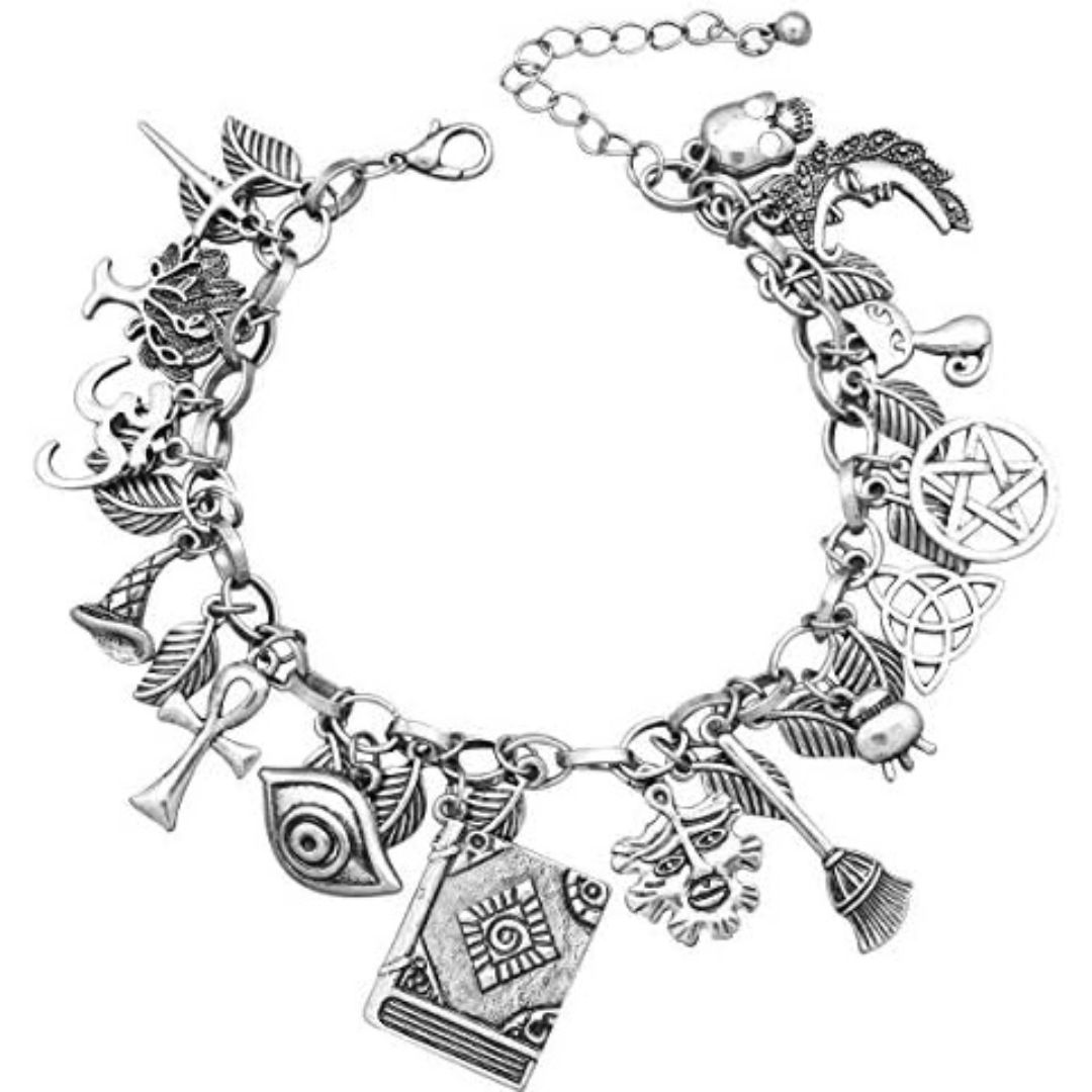 vintage silver charm bracelet for a witch