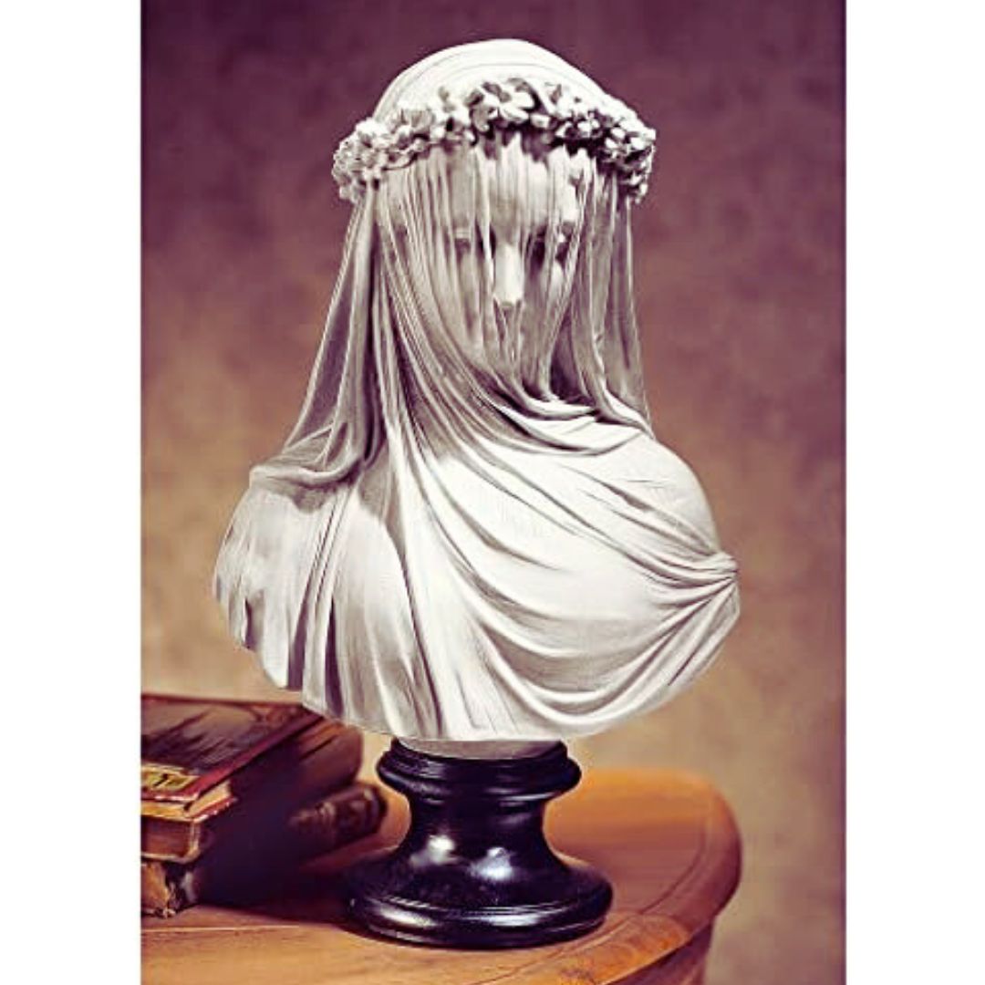 Veiled maiden bust statue
