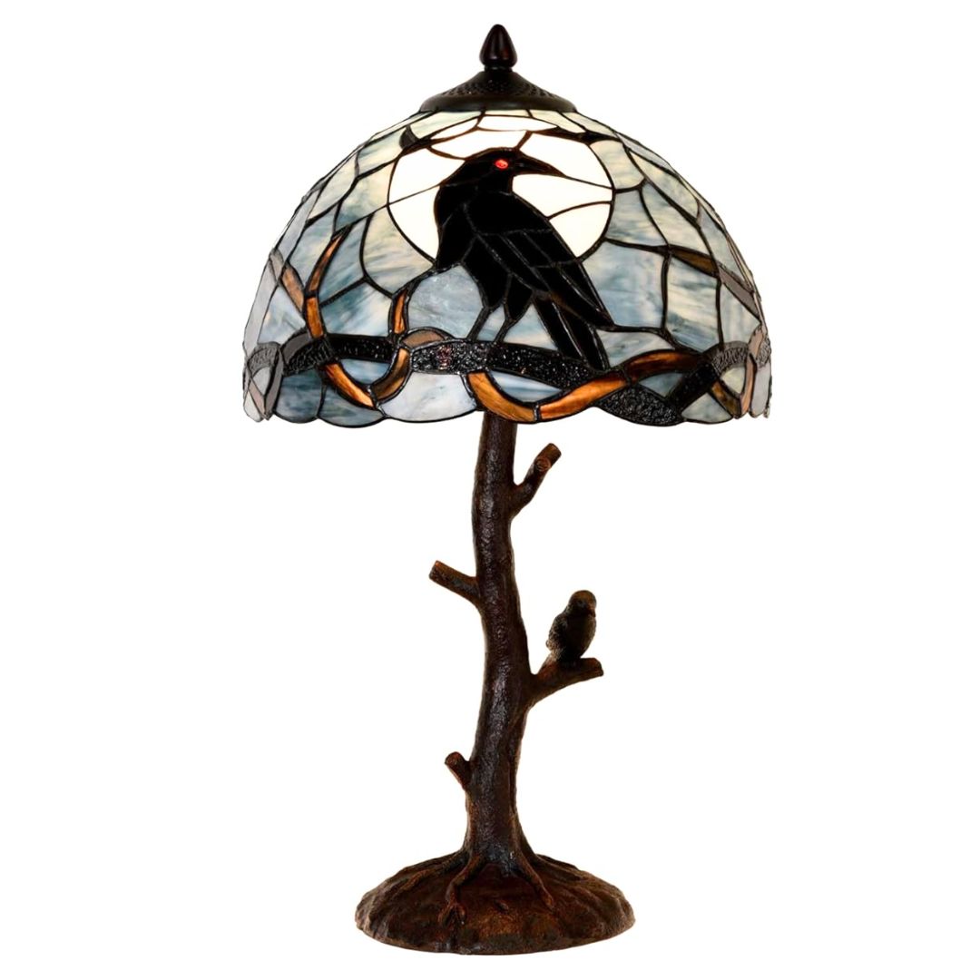 Witchy raven tiffany style glass lamp