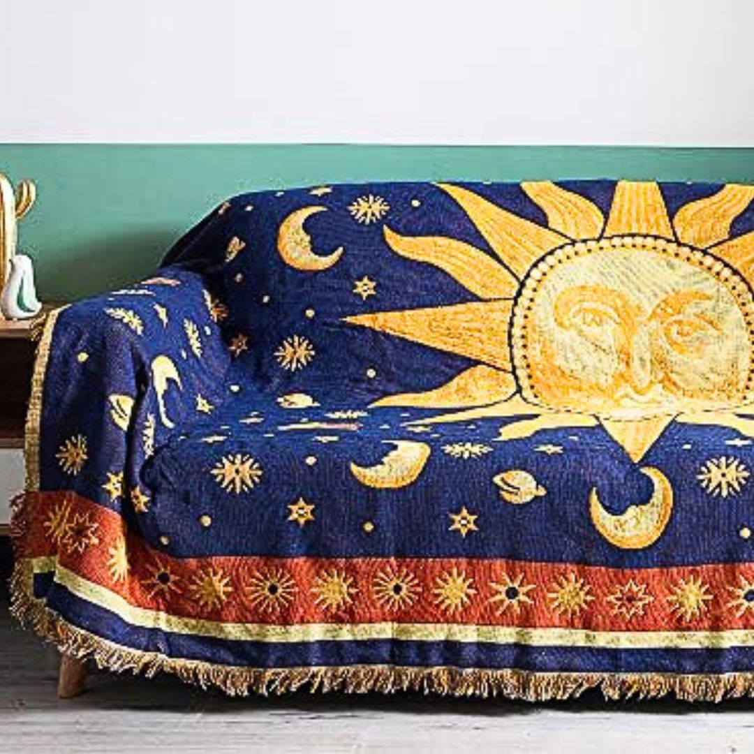 sun and moon throw for sofa witch gift