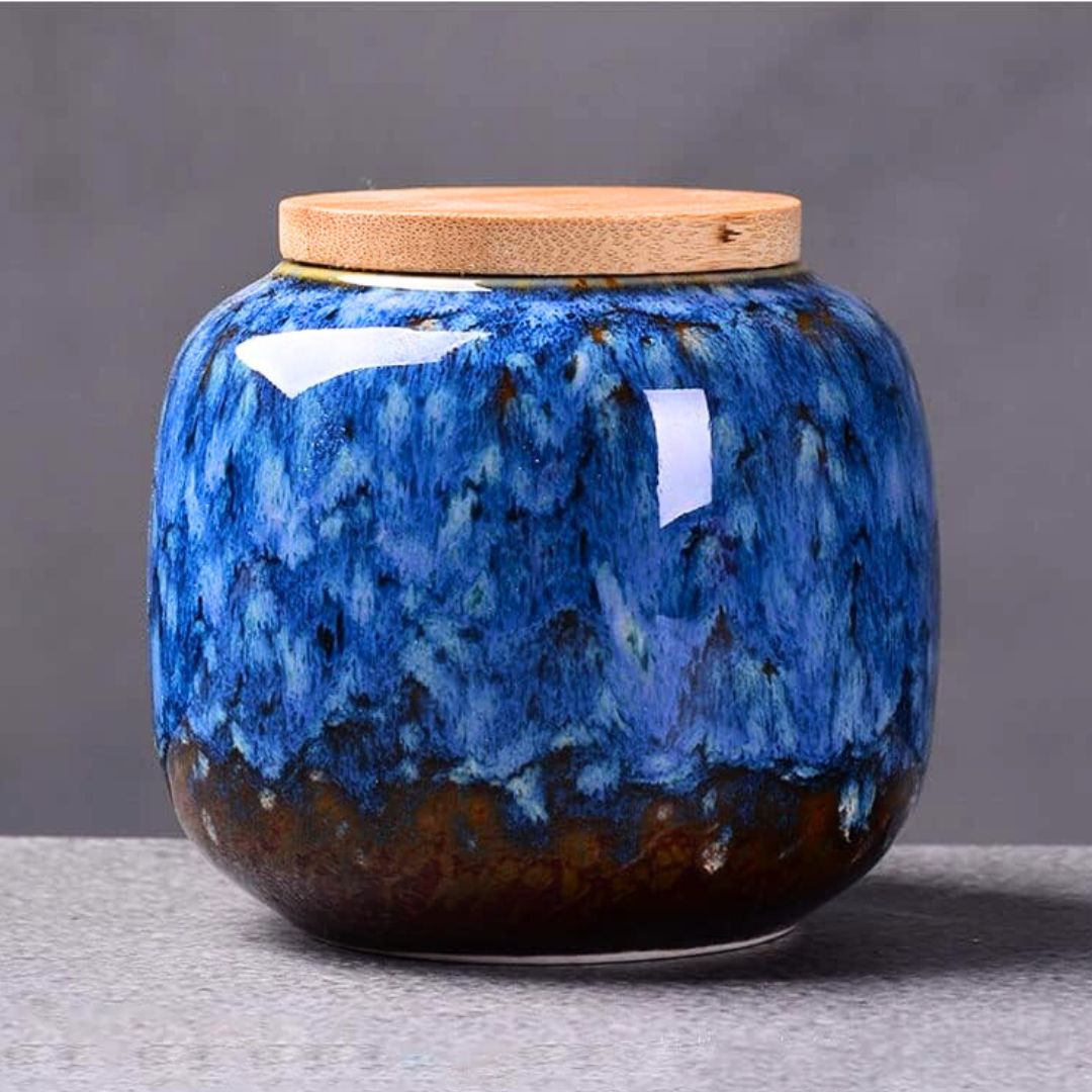 Blue ceramic hand glazed tea caddy