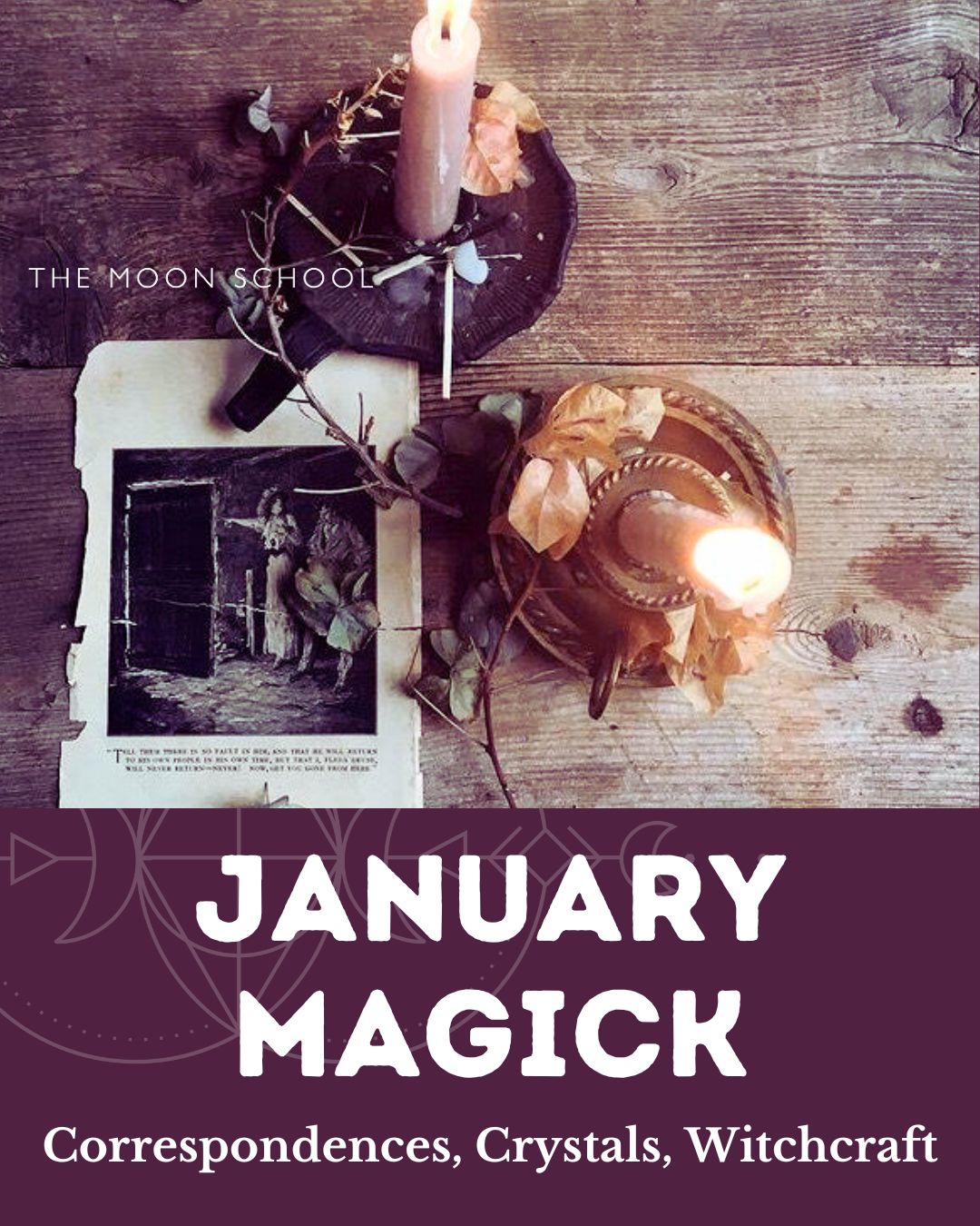 January Magick witchcraft tips herbal correspondences Witches altar with candles and january magick correspondences