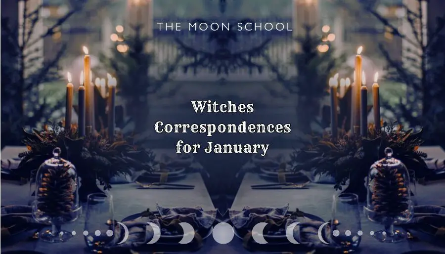 January Witchcraft correspondences January Witch correspondences on a winter altar with candles