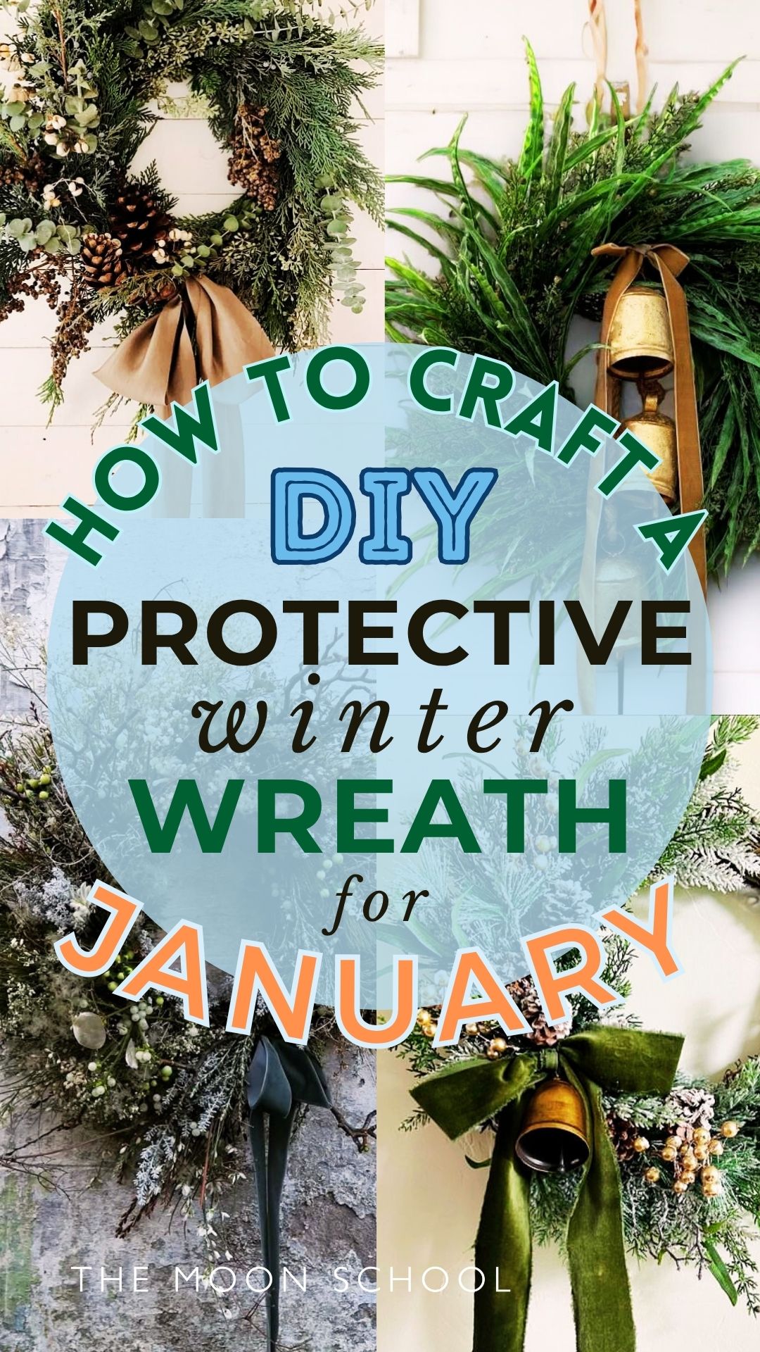 collage pin of witchy DIY winter wreath aesthetic