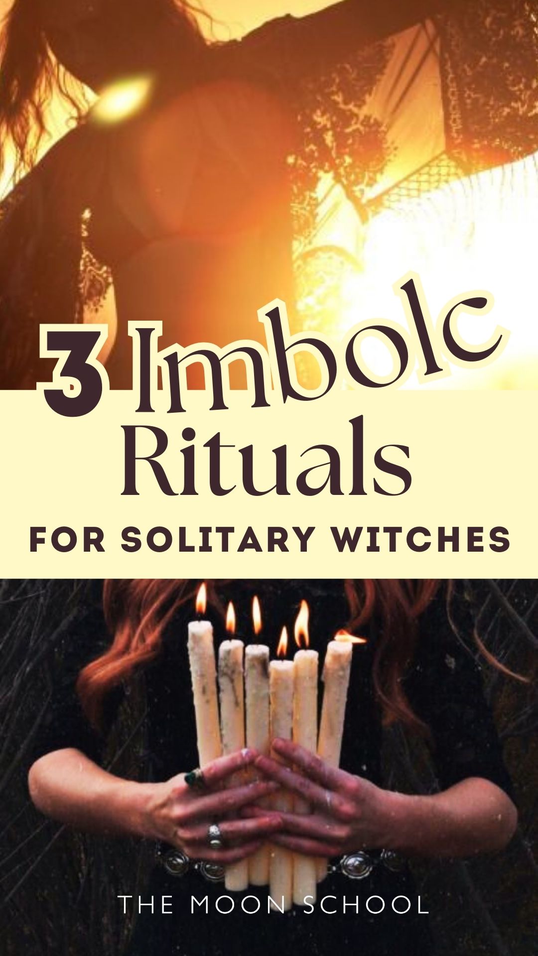 Imbolc rituals for solitary witches green witch cottage witch Collage pin showing Imbolc candles and spring sunrise on Feb 1st