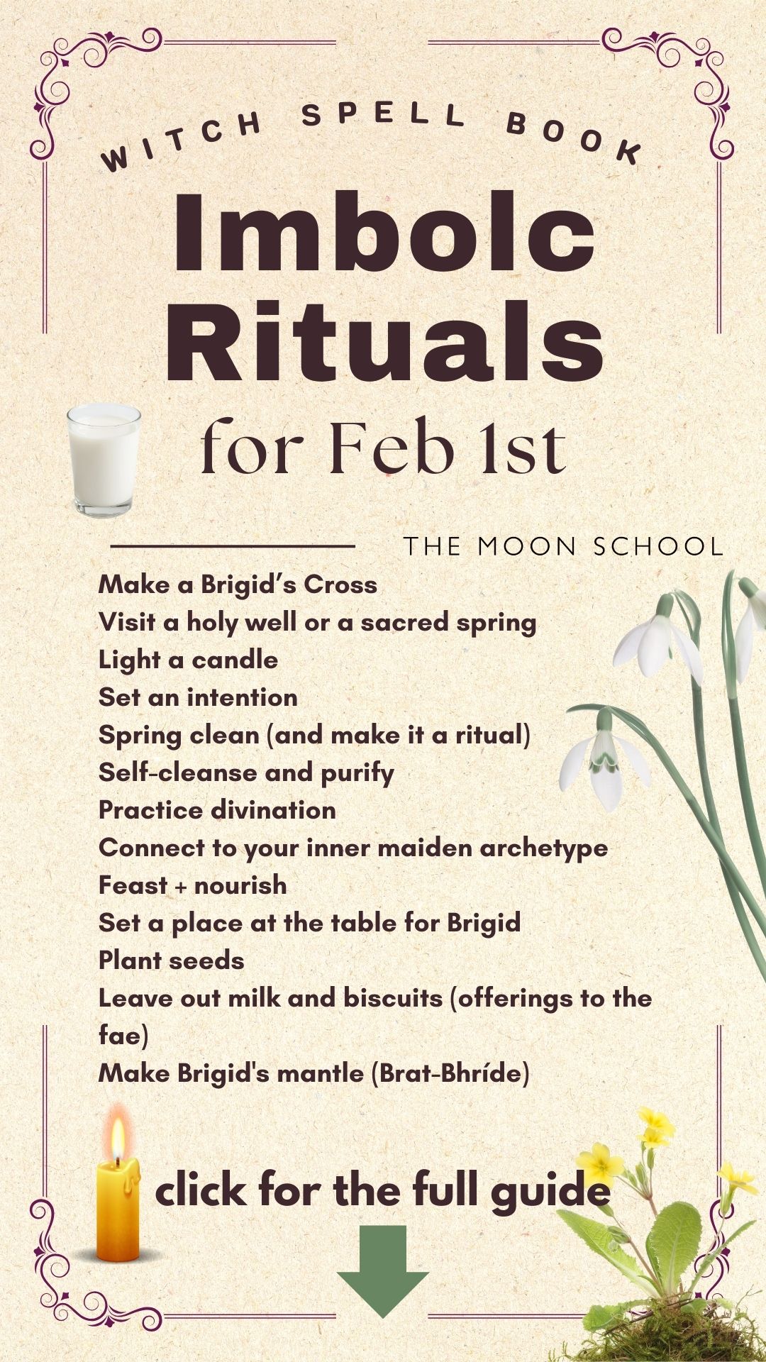 Witch spell book to describing Feb 1sr rituals to celebrate Celtic fire festival Imbolc