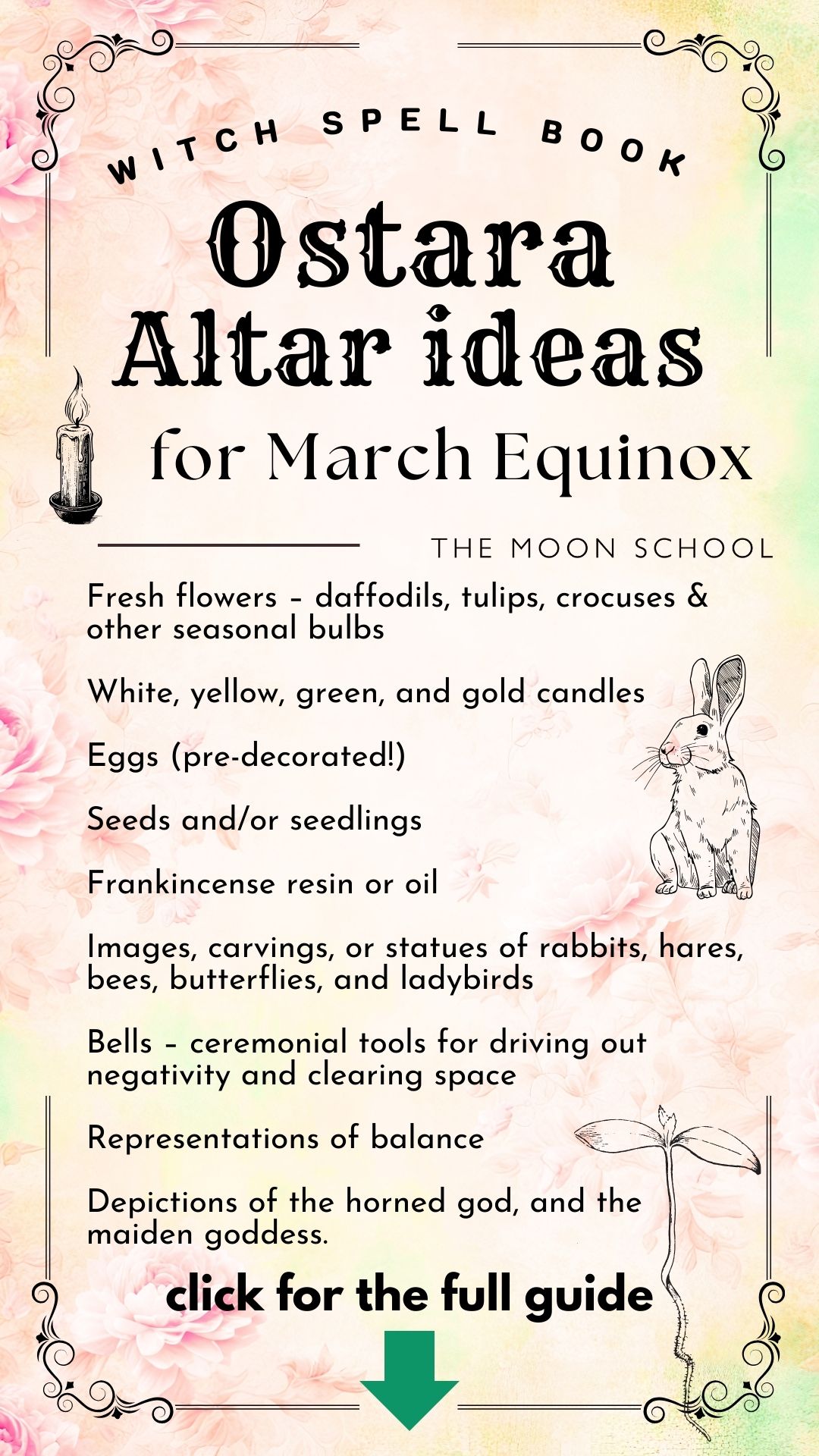 Witch spell book page for spring equinox in march with tips for an ostara altar